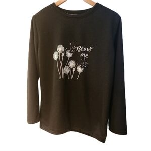 Black Shirt with Dandelion Print- Blow‎